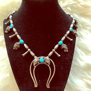 Naja turquoise and Silver Squash Blossom necklace